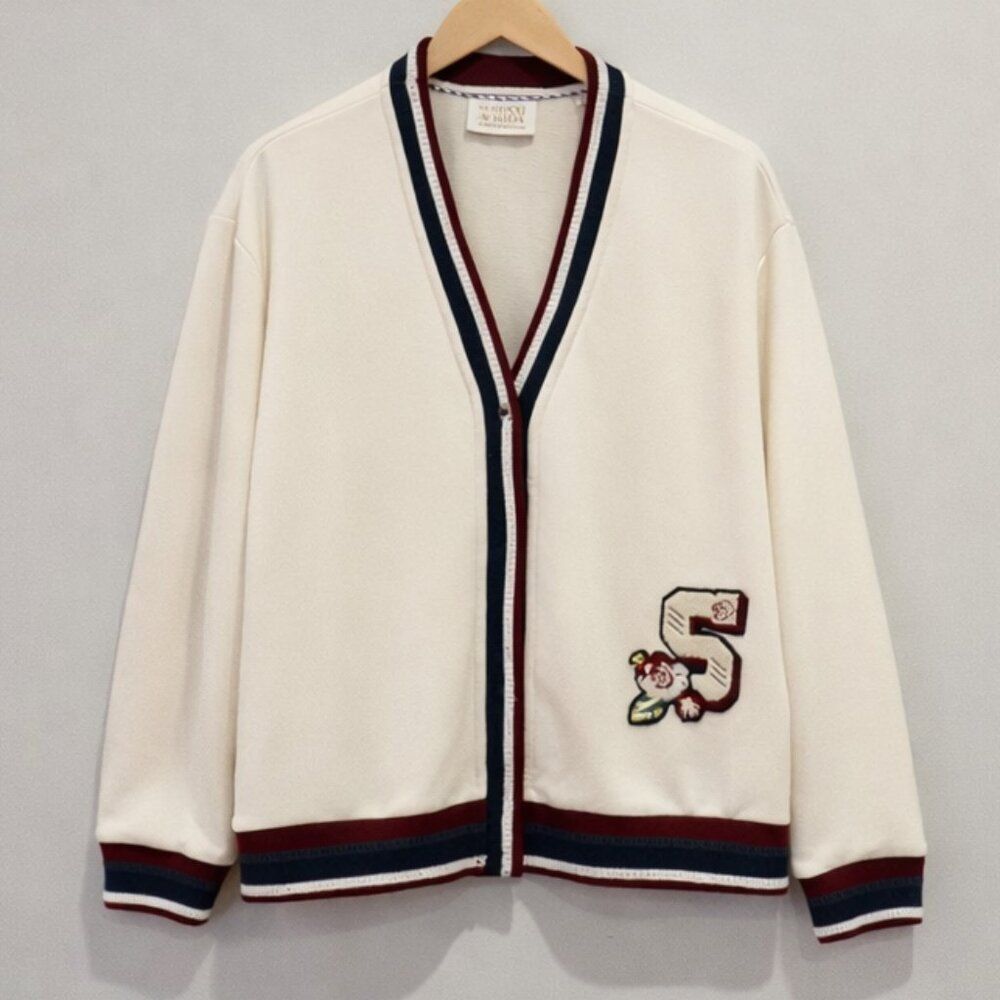 SCOTCH & SODA varsity cardigan french terry cotton logo stripe casual preppy XL